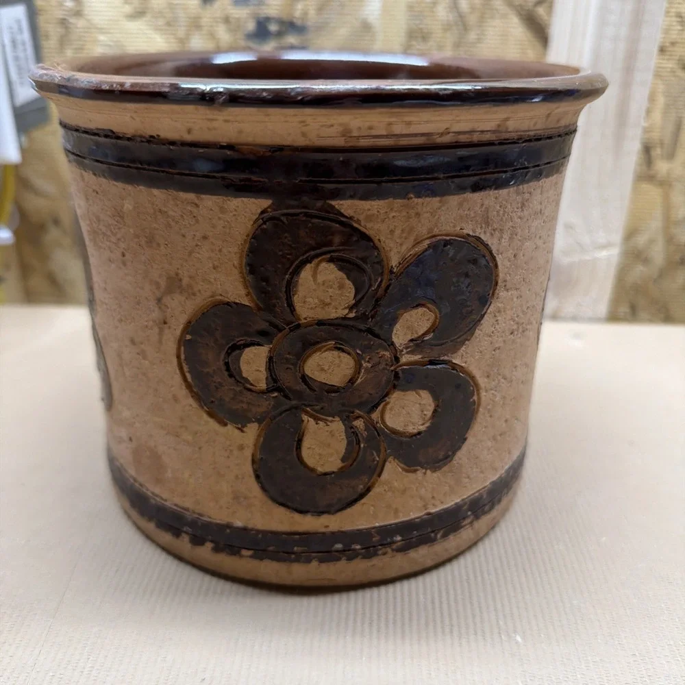 Vtg MCM Stoneware Clay Handmade Crock Made In Italy 6